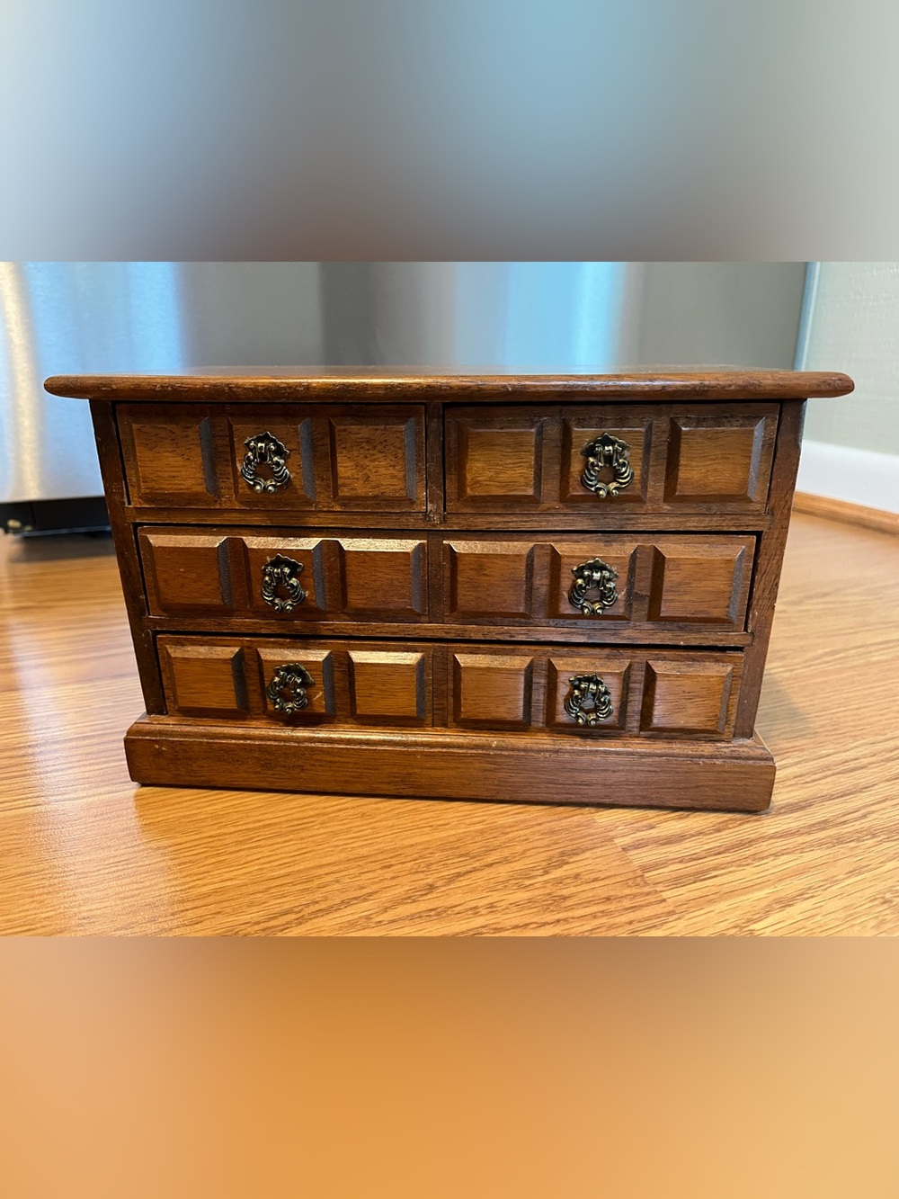 Vintage Windup Music Box Wooden 6-Drawer Jewelry Organizer Chest